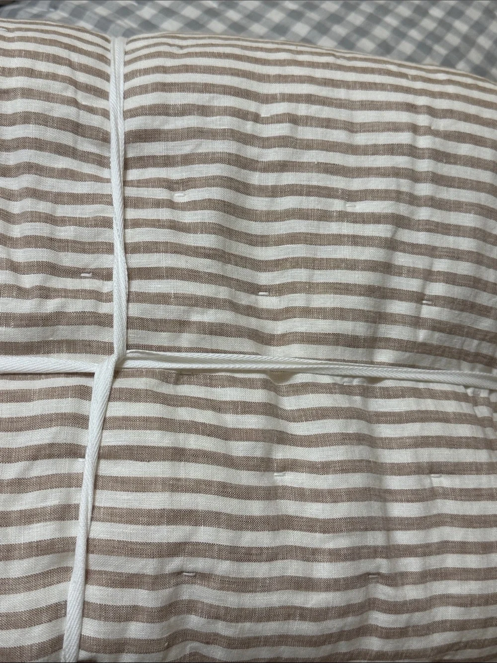 New Latte Full/Queen European Linen Striped Quilt - Retail $170